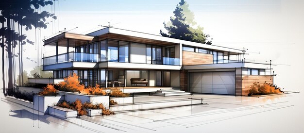 Photo drawing of a contemporary house