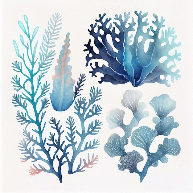 A drawing of a coral reef with a blue background.