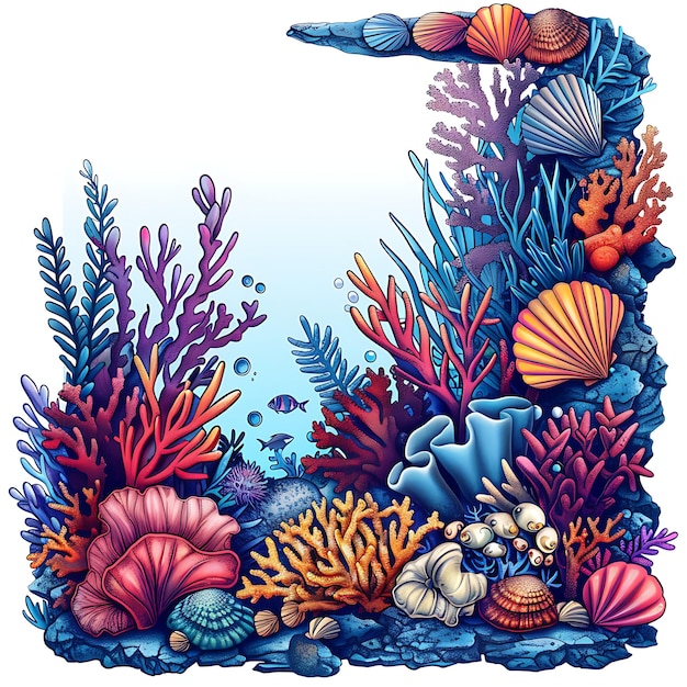 рисунок кораллового рифа со словом кораллы и слово коралл