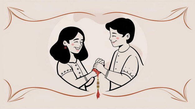 Photo a drawing of a couple holding a red tassel