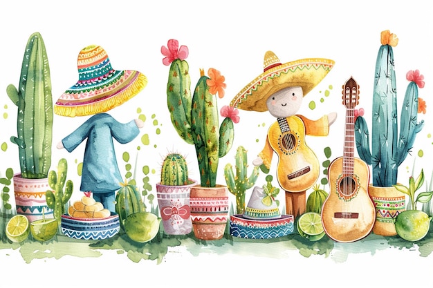 a drawing of a couple of people with a cactus and cactus