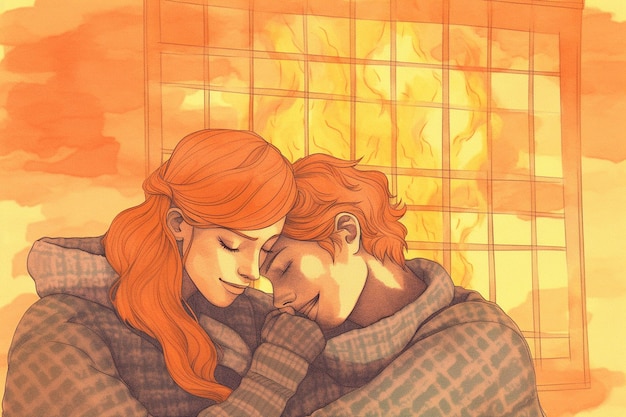 Photo drawing of a couple snuggling up together ai generated