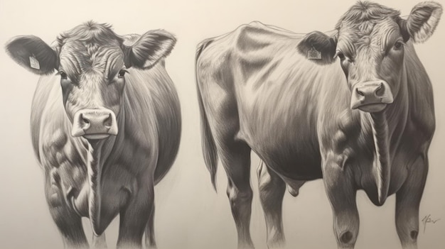 A drawing of a cow and a cow