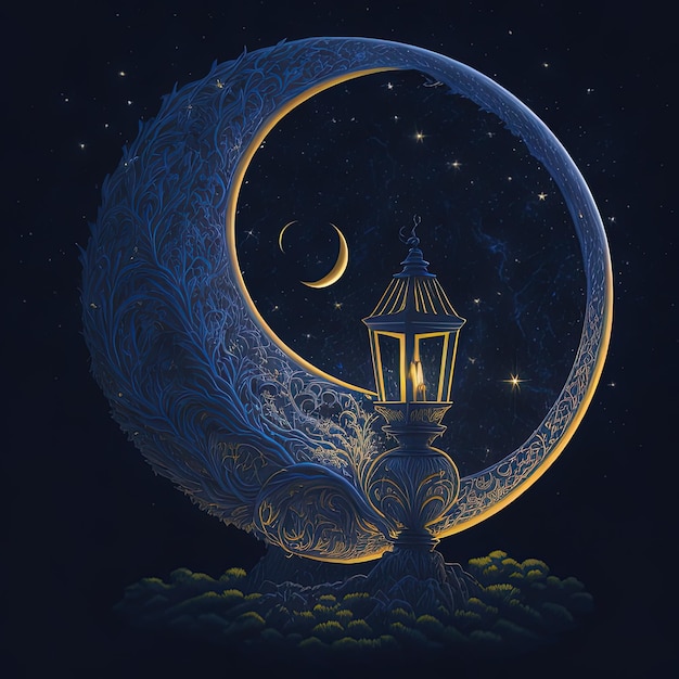 A drawing of a crescent moon with the moon in the background.