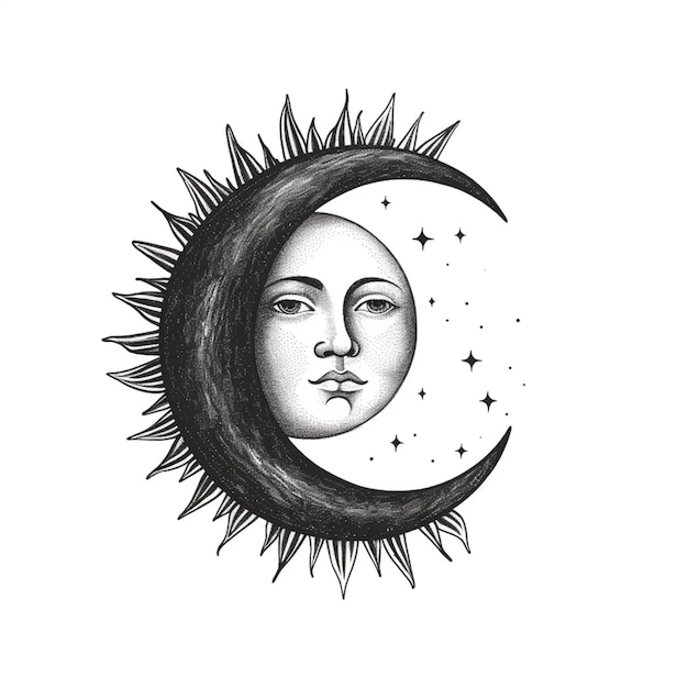 A drawing of a crescent with a face and a star generative ai