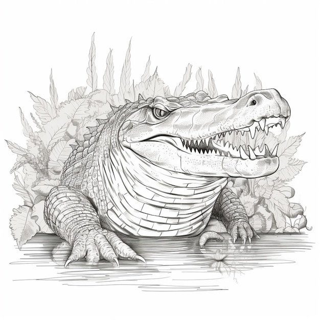 a drawing of a crocodile with its mouth open and its teeth wide open generative ai