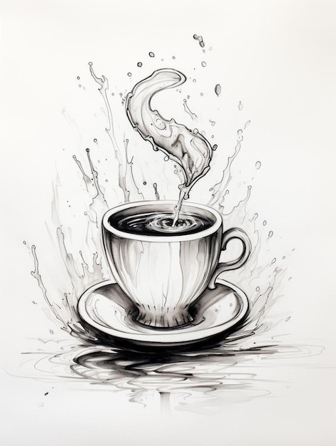 Photo a drawing of a cup of coffee with a splash of coffee in it