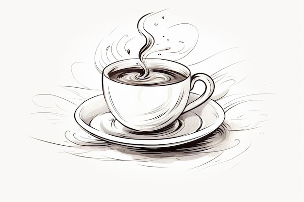 コーヒーのカップを蒸気で描いている