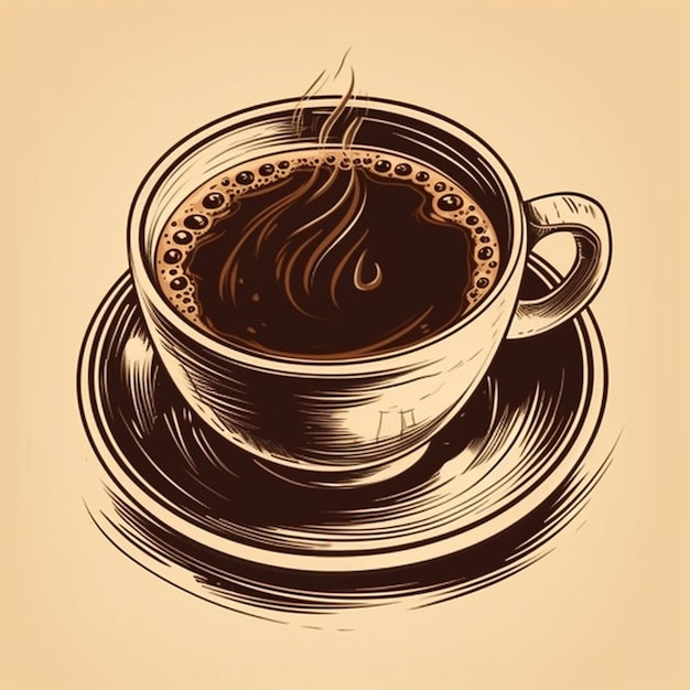 A drawing of a cup of coffee with the word coffee on it.