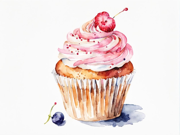 Foto un disegno di un cupcake con una ciliegina su di esso