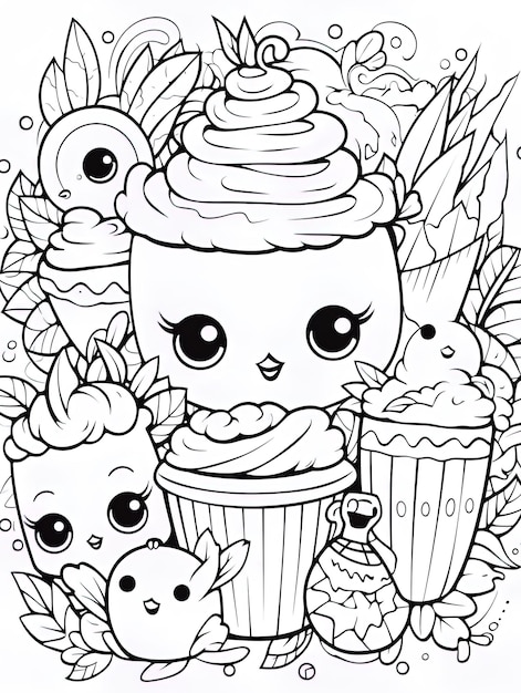 Photo a drawing of a cupcake with a face on it
