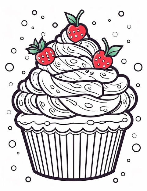 Photo a drawing of a cupcake with strawberries on top generative ai