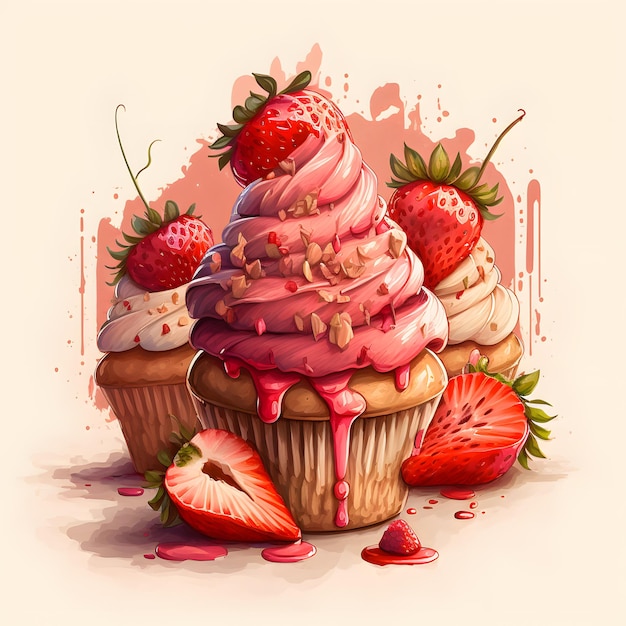 A drawing of a cupcake with a strawberry on top