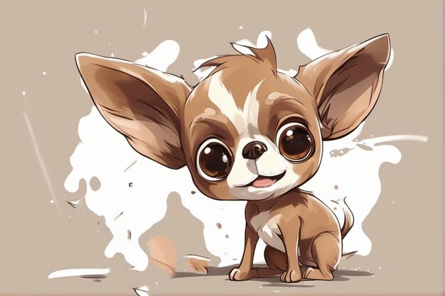 A drawing of a cute little dog with big eyes.