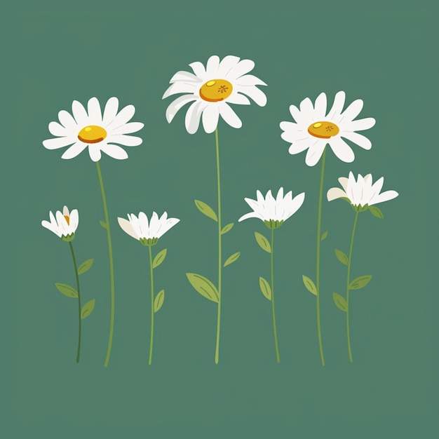 a drawing of daisies on a green background