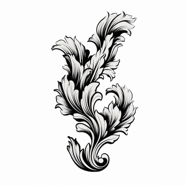 a drawing of a decorative design with a leaf and flower generative ai