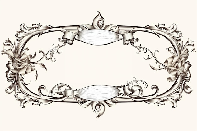 Photo a drawing of a decorative frame with a ribbon and flowers generative ai