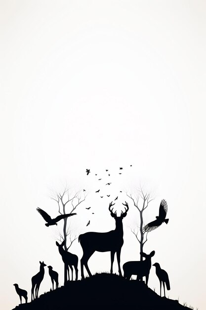 Photo a drawing of a deer and birds with a hat on it