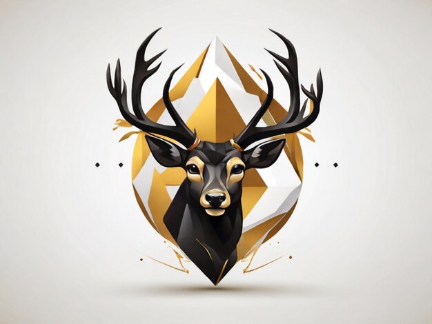 Photo a drawing of a deer with a black background with a gold design on it