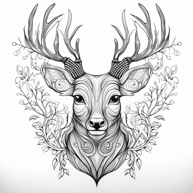 a drawing of a deer with a crown on its head generative ai