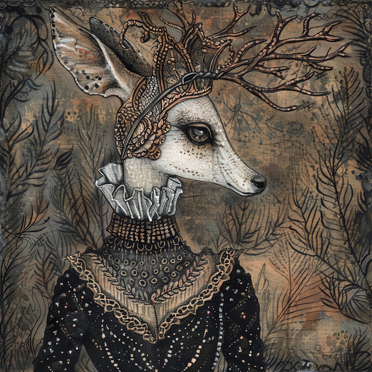Photo a drawing of a deer with a crown on its head