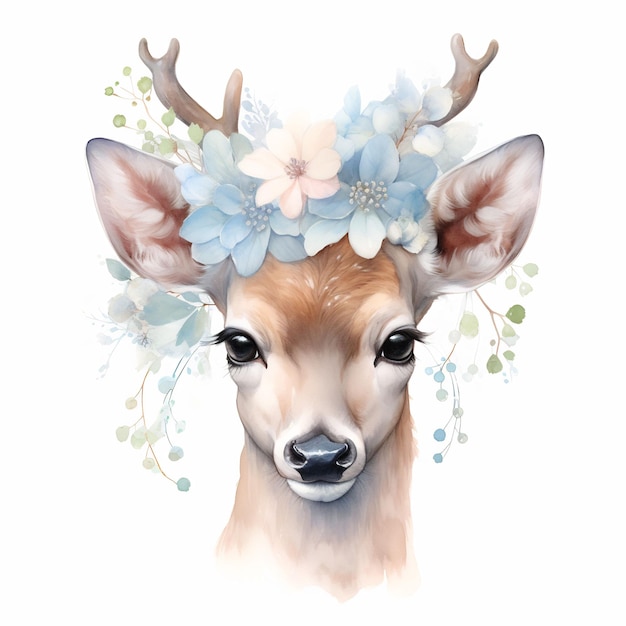 頭に花をつけた鹿の絵