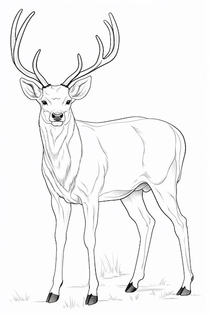 Photo a drawing of a deer with large antlers standing in the grass generative ai