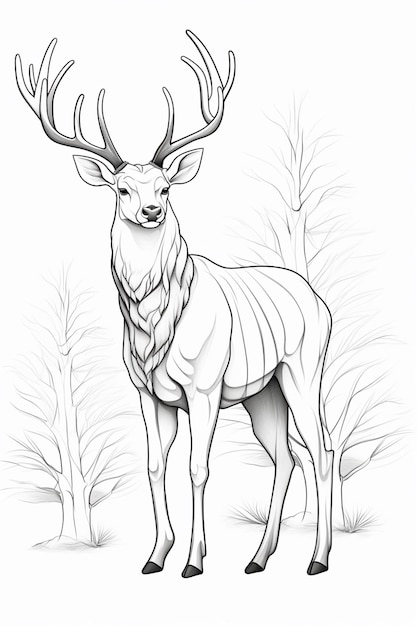 Photo a drawing of a deer with a scarf around its neck generative ai