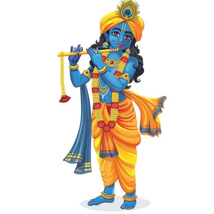 Photo a drawing of a deity with a blue and gold bow