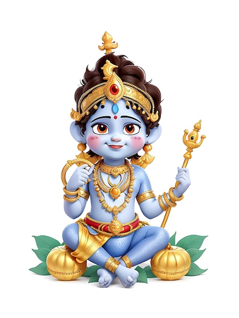 A drawing of a deity with A CUTE Krishna Janmashtami Vectors white background AI GENERATED