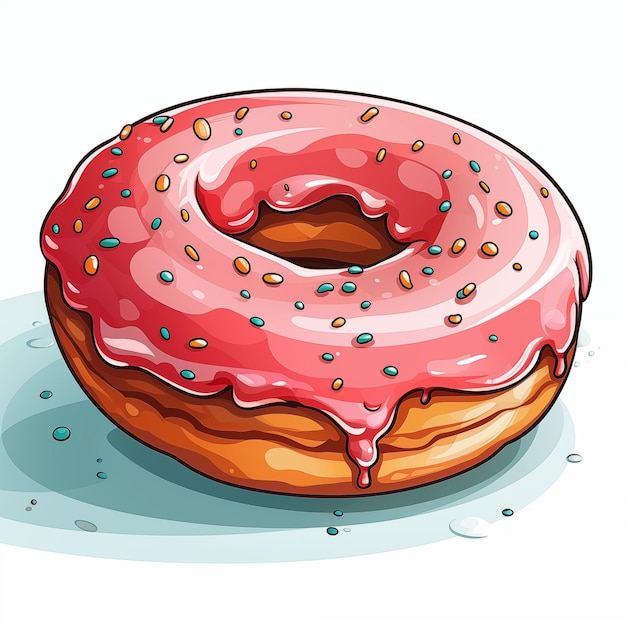 a drawing delectable pink glazed donut adorned with colorful sprinkles