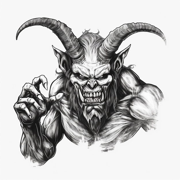 A drawing of a demon with horns and a hand gesture generative ai