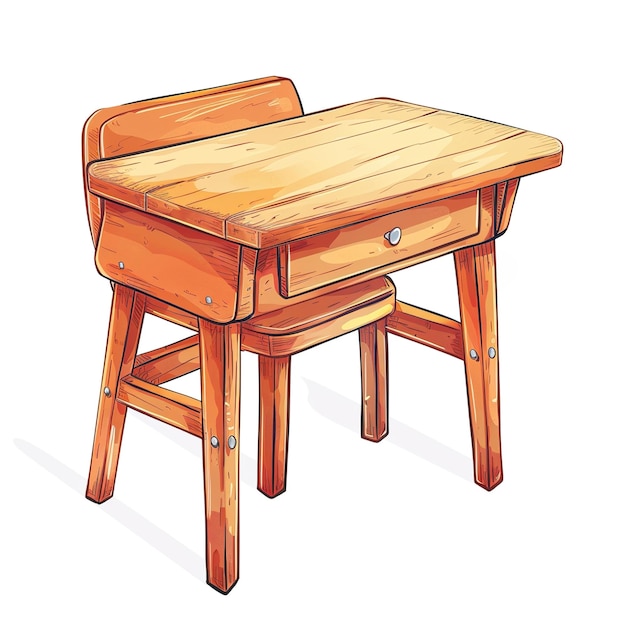Photo a drawing of a desk with a chair and a desk