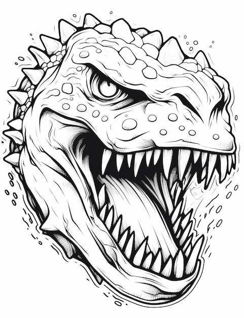 Foto un disegno di una testa di dinosauro con la bocca aperta e i denti spalancati generativo ai