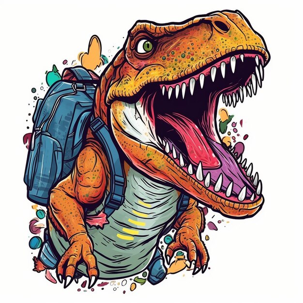 Free Art - Dinosaur running fast while wearing a backpack