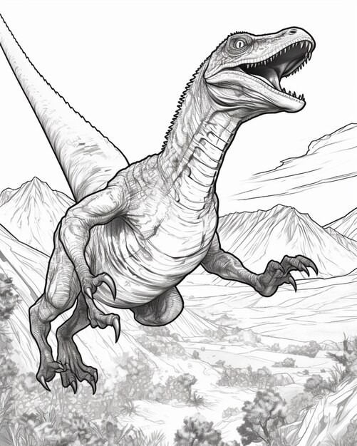 A drawing of a dinosaur with its mouth open in the air generative ai