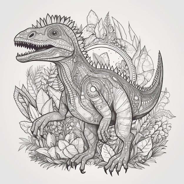 A drawing of a dinosaur with a large head and a large head