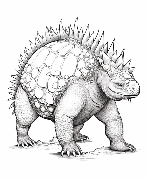 A drawing of a dinosaur with spikes on its back generative ai