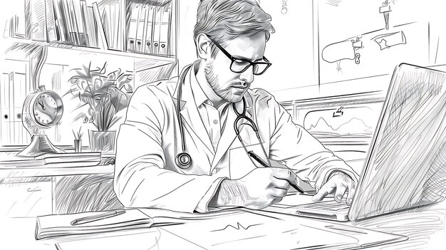Photo a drawing of a doctor with glasses and a stethoscope