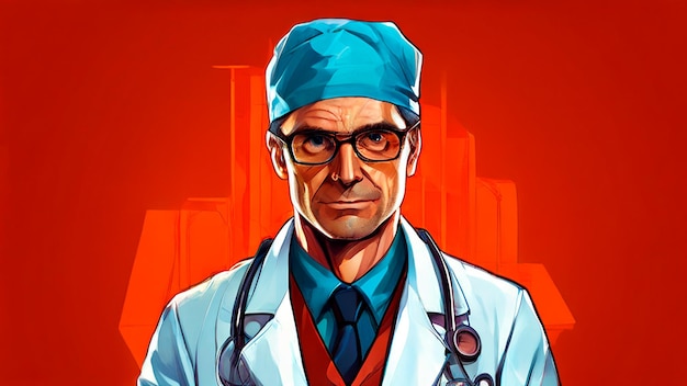 a drawing of a doctor with glasses and a stethoscope