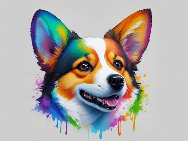 Drawing dog corgi splatter paint watercolor AI GENERATED