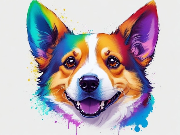 Drawing dog corgi splatter paint watercolor AI GENERATED