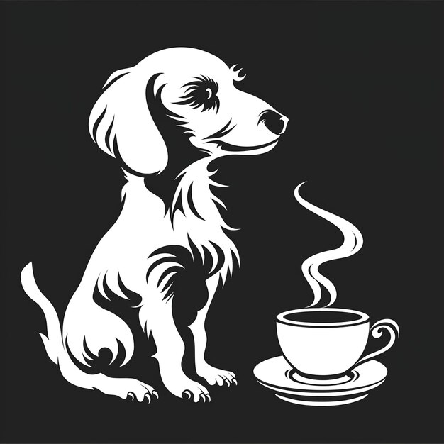 Photo a drawing of a dog and a cup of coffee