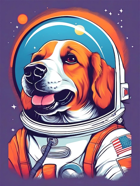 宇宙飛行士の格好をした犬の絵