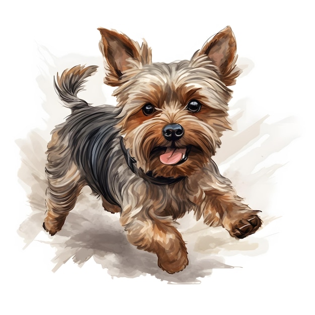 A drawing of a dog running with its tongue out.