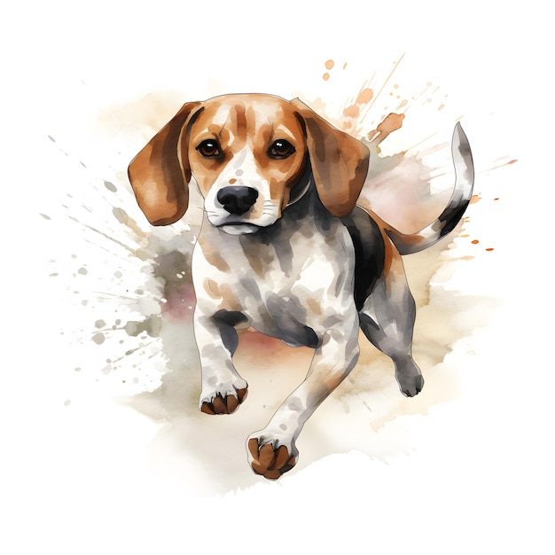 A drawing of a dog running with the word beagle on it.