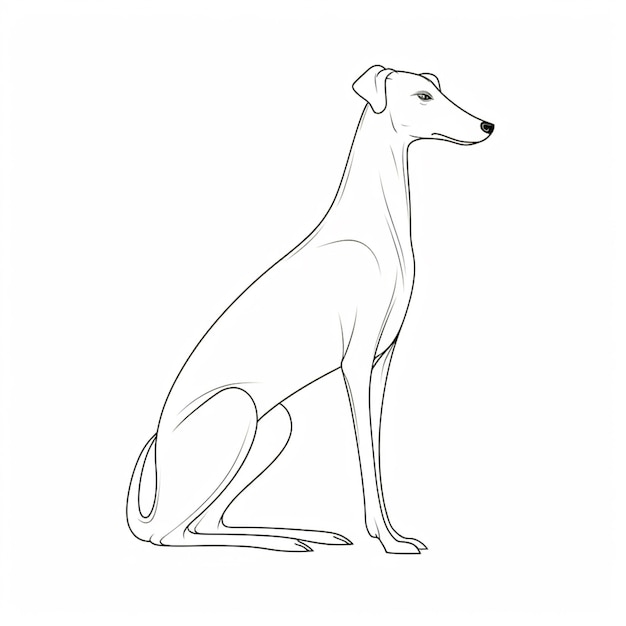 Photo a drawing of a dog sitting on the ground with its head turned generative ai