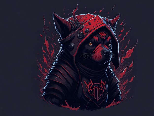 A drawing of a dog wearing a helmet with the word fire on it