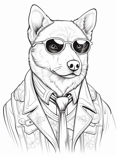 a drawing of a dog wearing sunglasses and a jacket generative ai