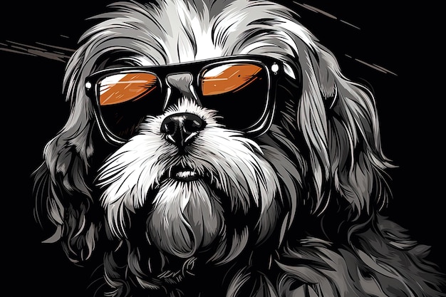 a drawing of a dog wearing sunglasses with the word poodle on it